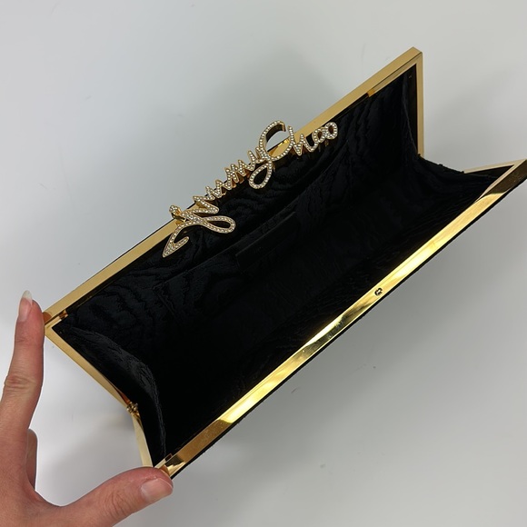 JIMMY CHOO SUEDE CELESTE WITH JIMMY CHOO CRYSTAL CLASP CLUTCH - Picture 10 of 13
